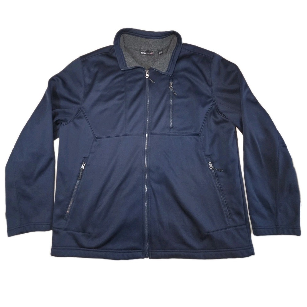 SWISS+TECH Fleece-Lined Jacket Mens XL Navy Full Zip Chest Pocket Winter